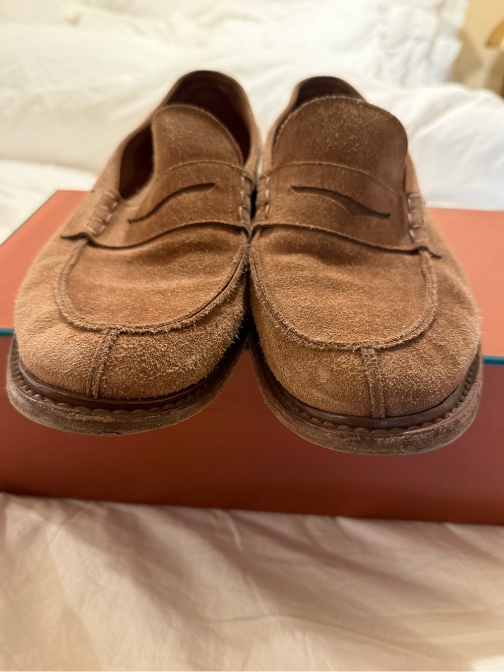 Brunello Cucinelli Tan Suede Penny Loafers - Picture 4 of 6